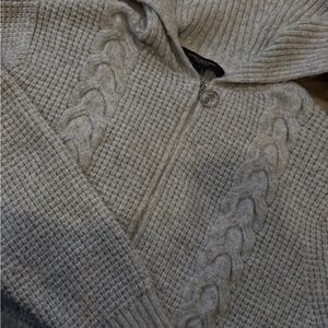 Marc New York Light Gray Cable Knit Zip Hoodie Sweater